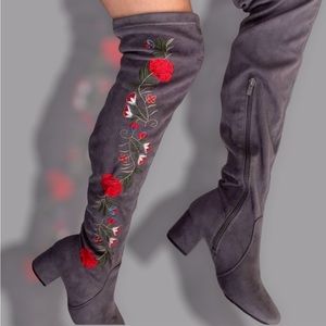 🛑🆕Embroidered Vegan Suede Over-the-Knee Boot